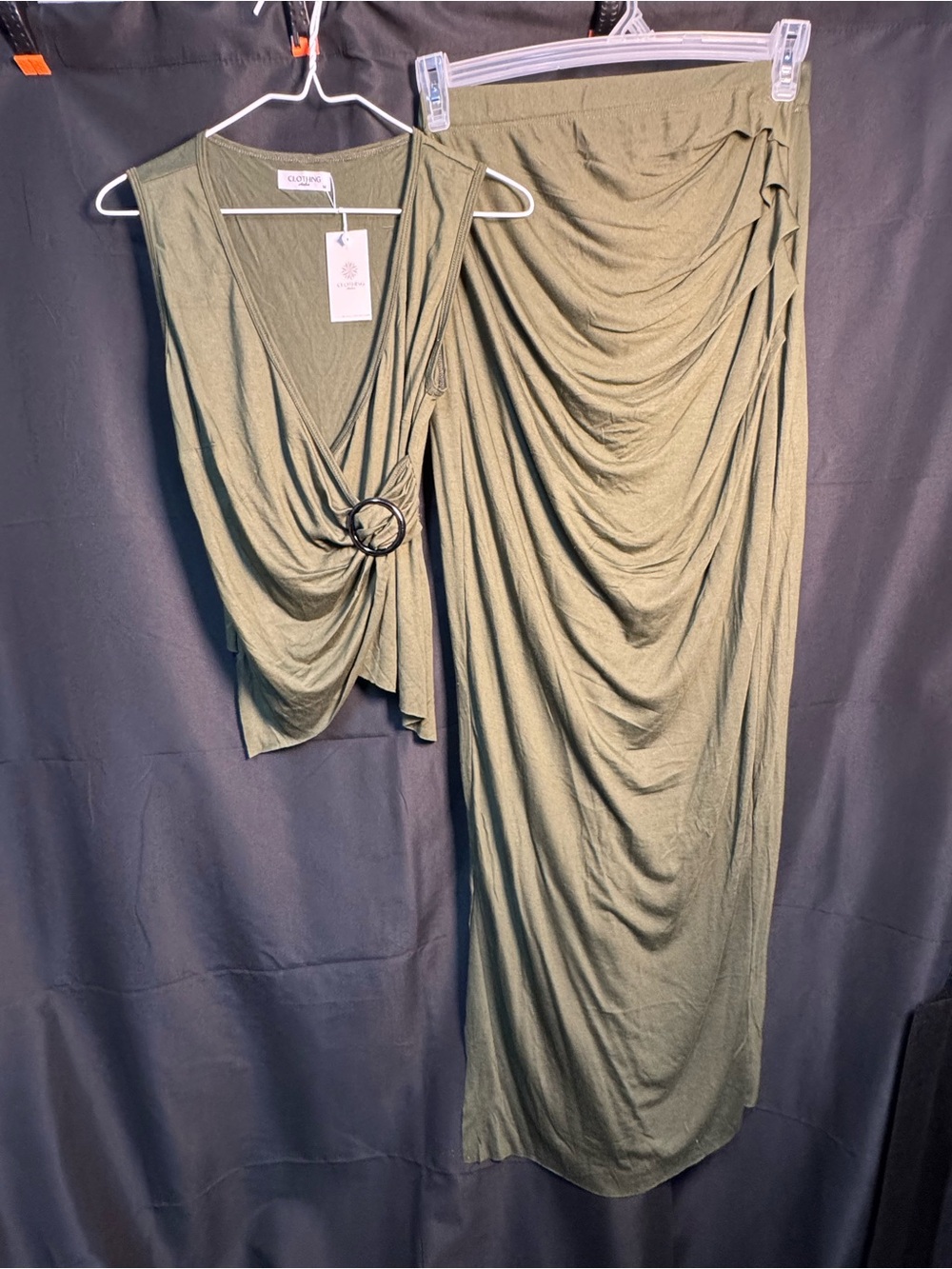 Olive Green Drape Maxi Skirt Set